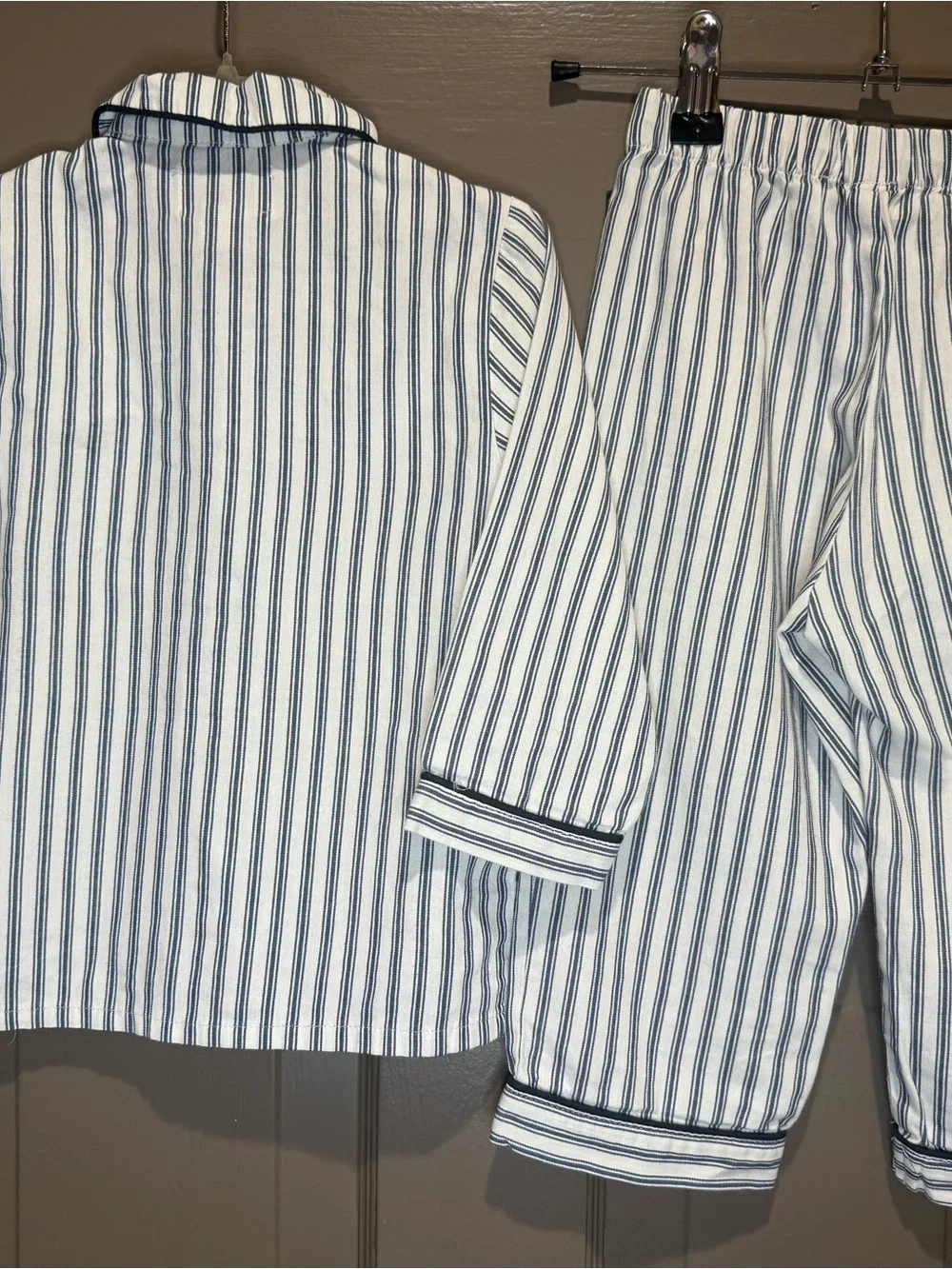 Petite Plume Kid’s Twill Pajama Set in French Navy Ticking 2T